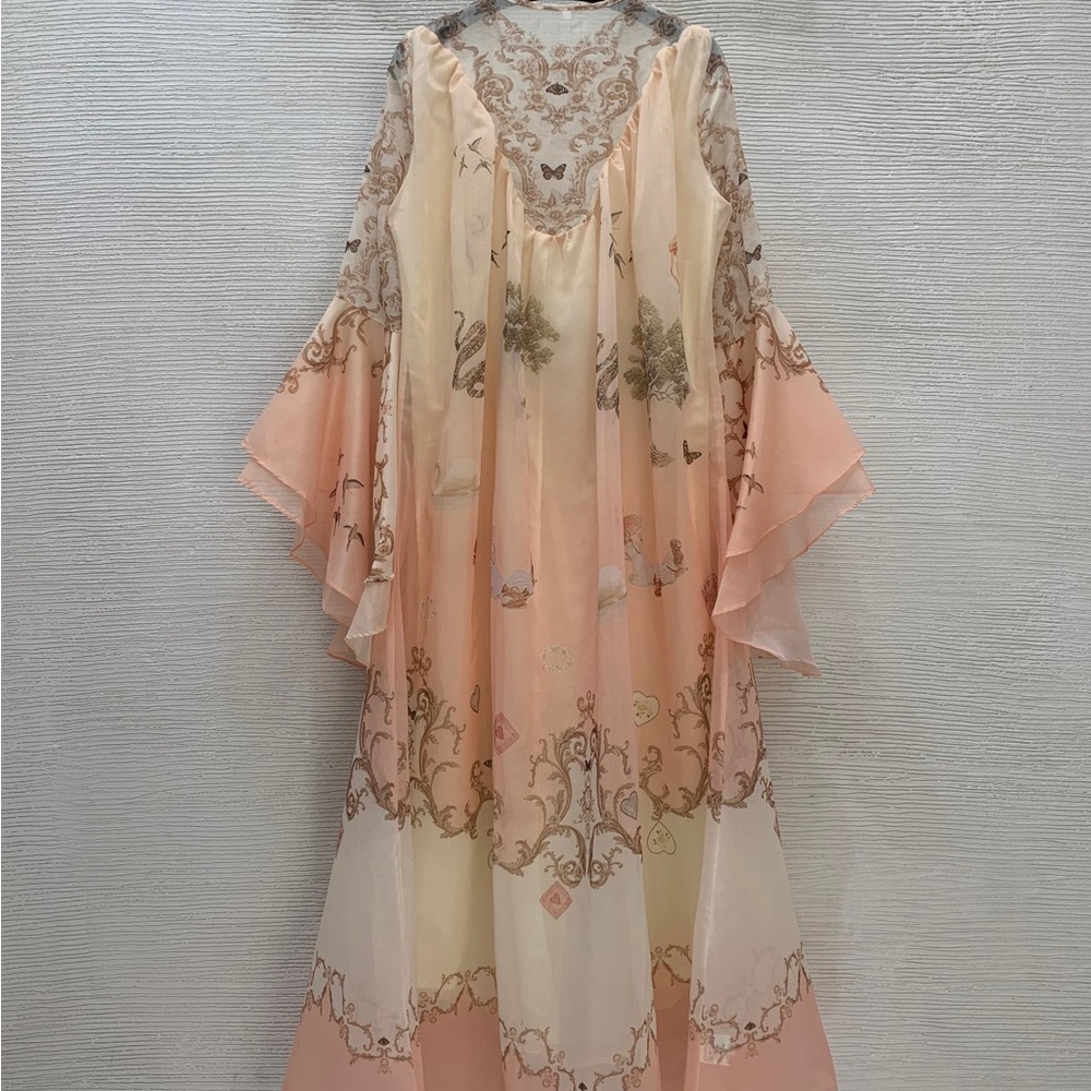 Zimmermann Peach and Cream Embroidered Chiffon Maxi Dress